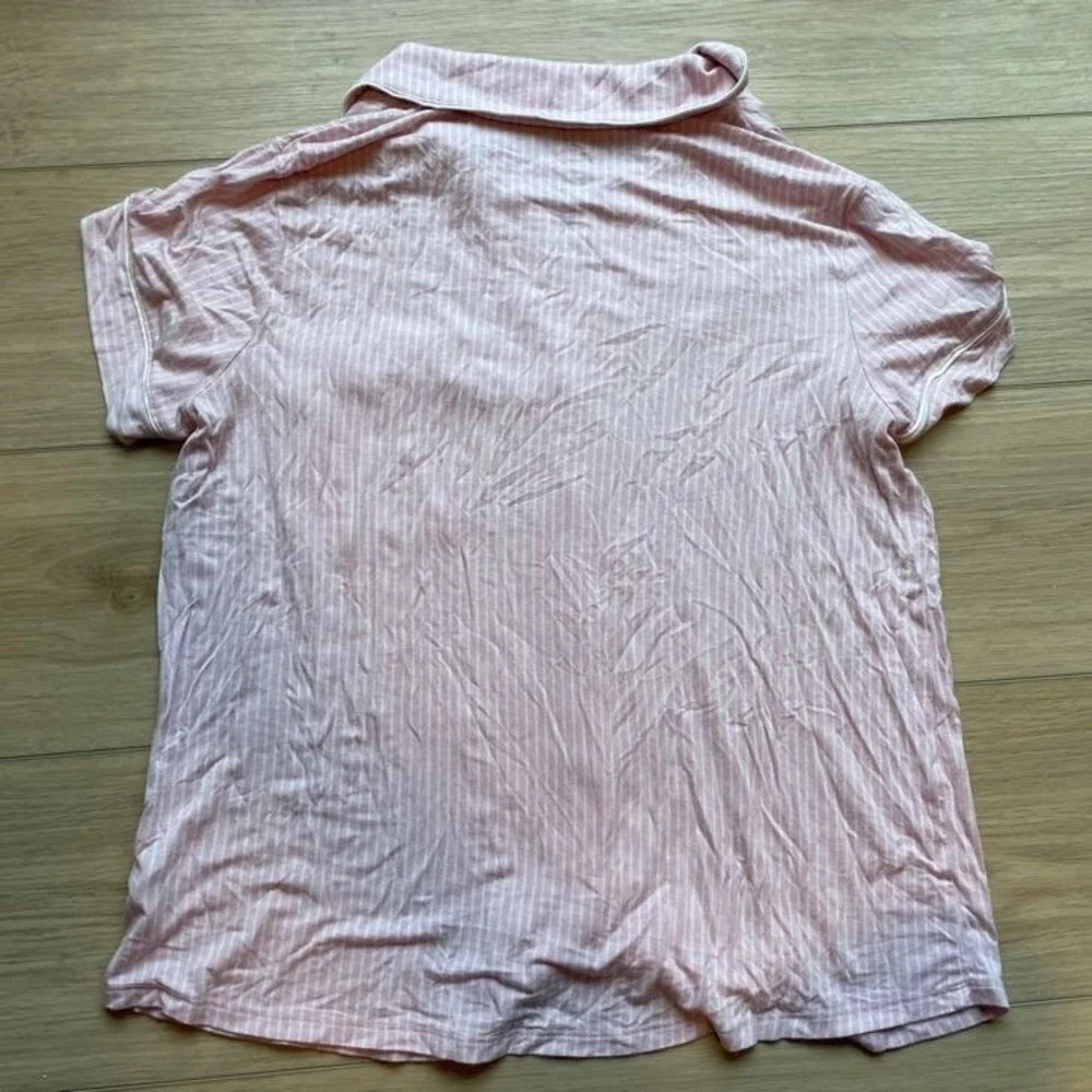 Pink White Striped Pajama Set Short Sleeve Button Down Top Pants Loungewear